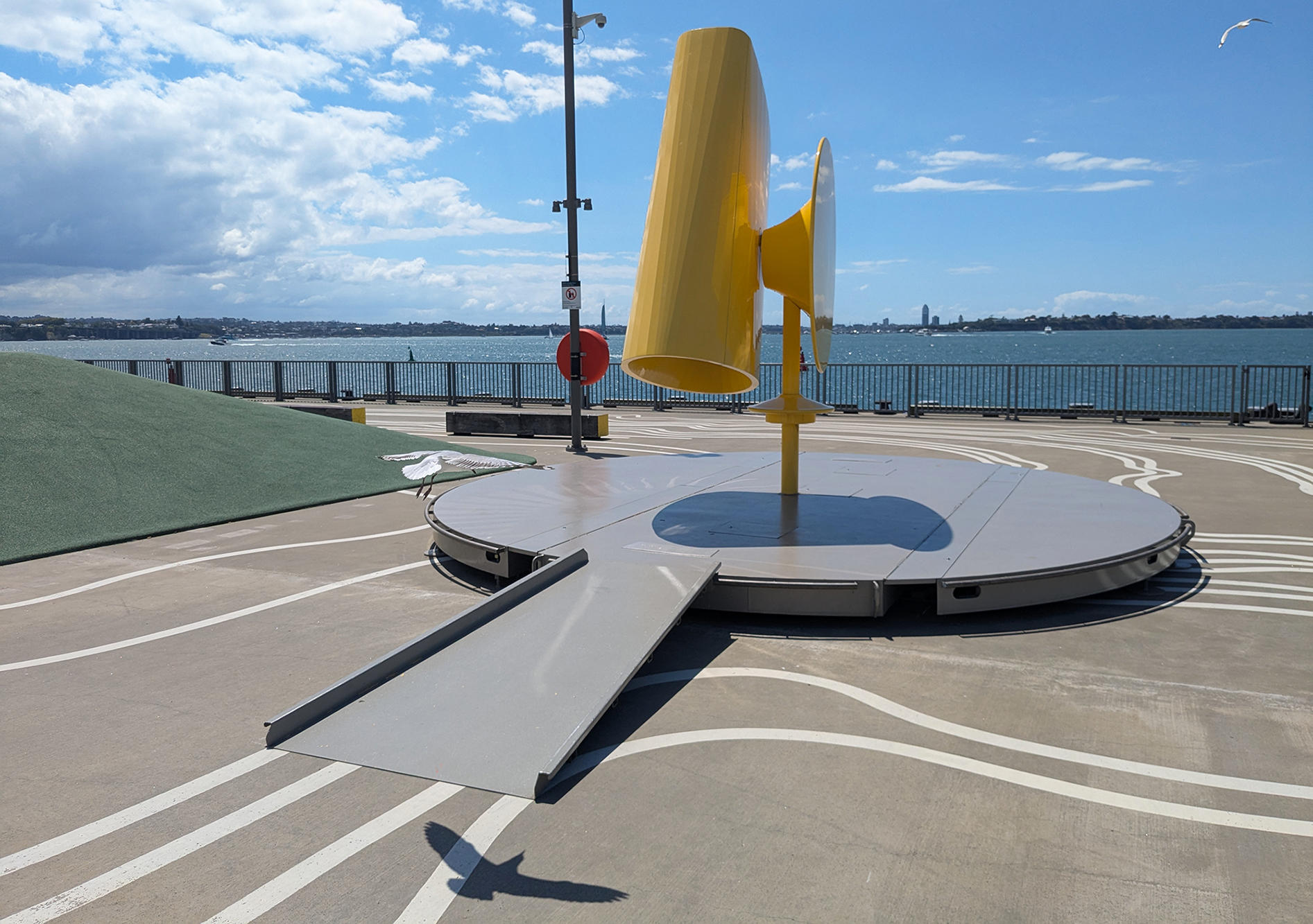 The Rainbow Machine at Hobson Warf, looking north toward the Waitematā